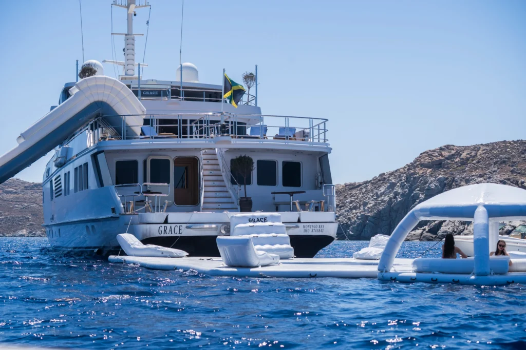 Aerial view of Grace Yacht cruising in open waters